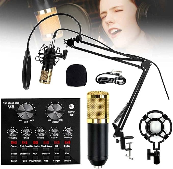 V8 Bm-800 Podcast Mic Set With Live Sound Card,Condenser Microphone W 0