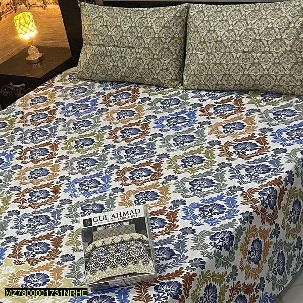 3pc crystal cotton printed double bedsheet free home delivery 1