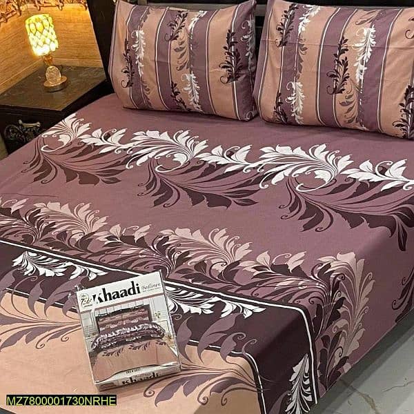 3pc crystal cotton printed double bedsheet free home delivery 3