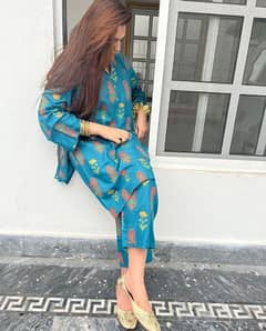 2 Pcs Women's Stitched Linen Printed Suit 0