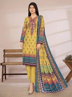 3 Pcs Women's Unstitched Lawn Printed Suit 0