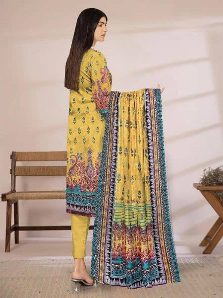 3 Pcs Women's Unstitched Lawn Printed Suit 2