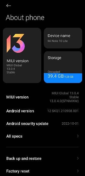 Xiaomi not 10 lite Ram 8 space 128 6