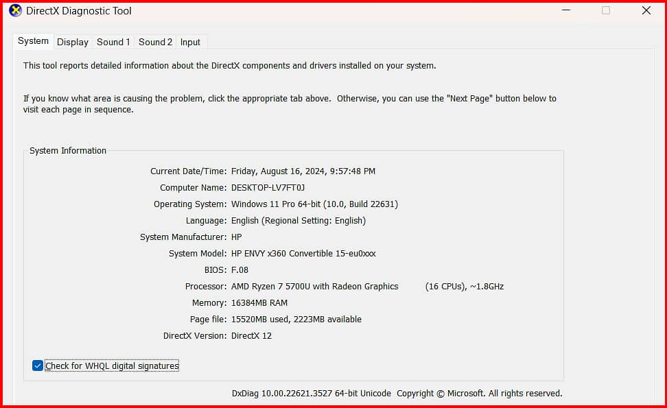 HP Envy X360 2 in 1, Amd Ryzen 7 5700u 6