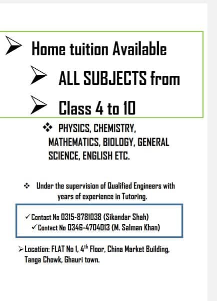 Home tuition available 0