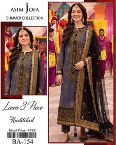 3 Pcs Women's Unstitched Lawn Embroidered Suit