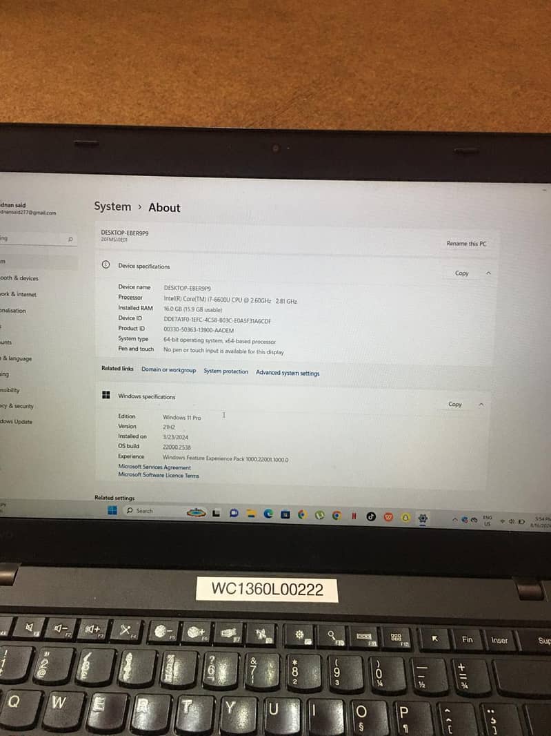 lenovo core i7 6th genration 16GB ram 512 GB SSD full fresh ultrasliM 3