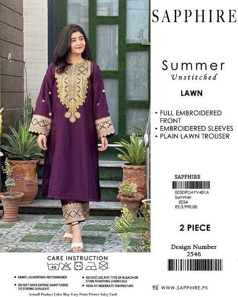 unstitched lawn Embroidered suit free delivery 0