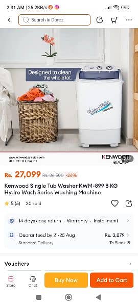 Kenwood washing machine single tub 8kg KWM899w 3