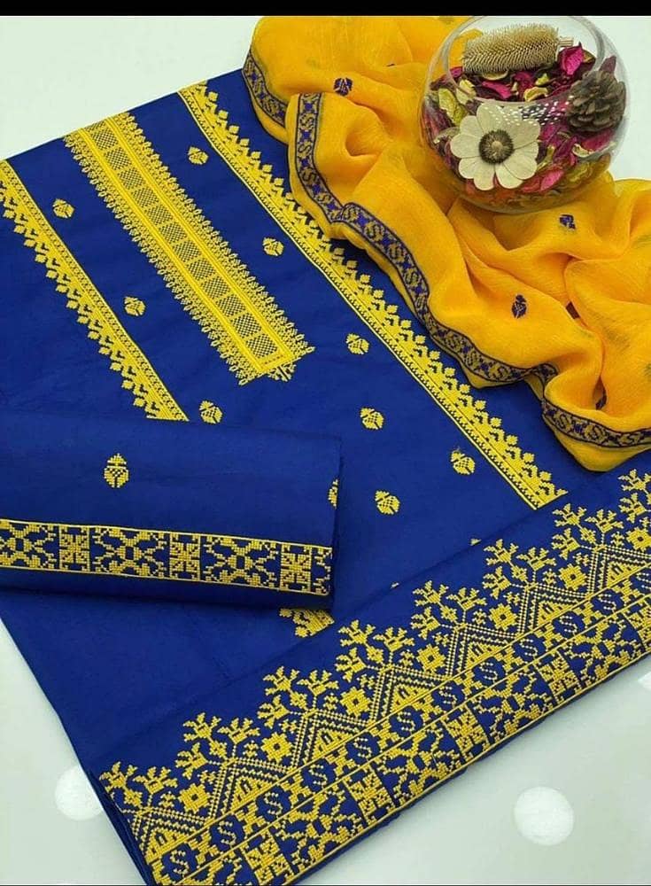 3 pcs womens unstitched cotton lawn embroidered  suit 4