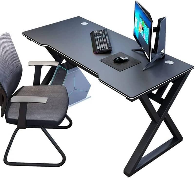 Modern Ergonomic Computer Desk with Black Z-Shaped Legs, Gaming Desk, 2