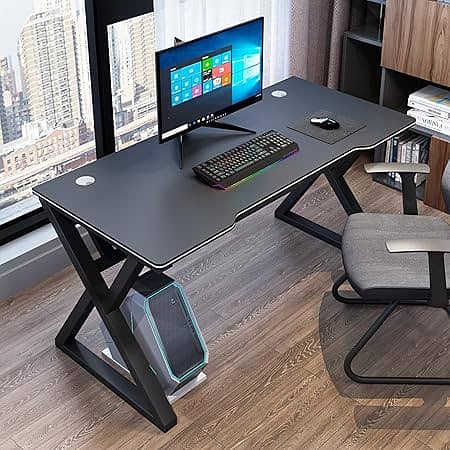 Modern Ergonomic Computer Desk with Black Z-Shaped Legs, Gaming Desk, 6