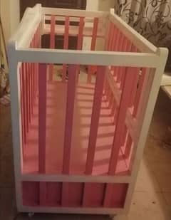 wooden Baby cot with mattress - Baby bed - pink color