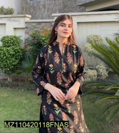 2 Pcs Women stitched Linen Printed Shirt And Trouser 0