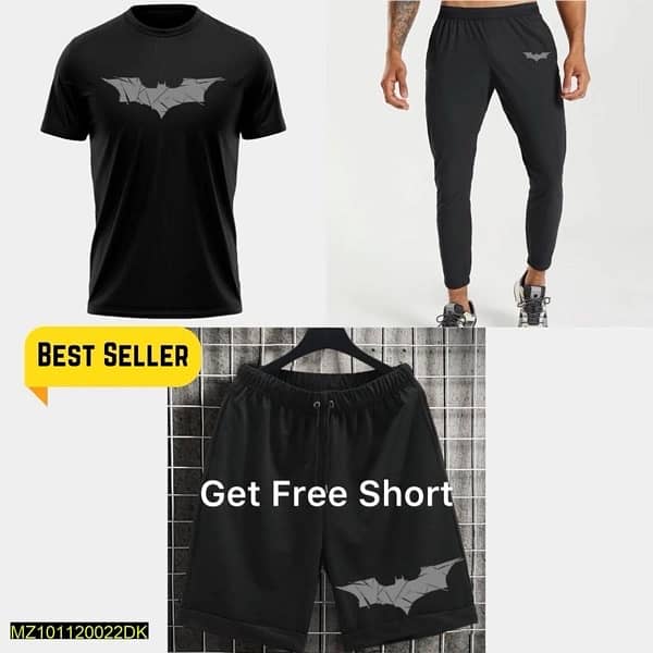 3 Pcs Men's Polyester Printed T-Shirt Shorts Tracksuit 3