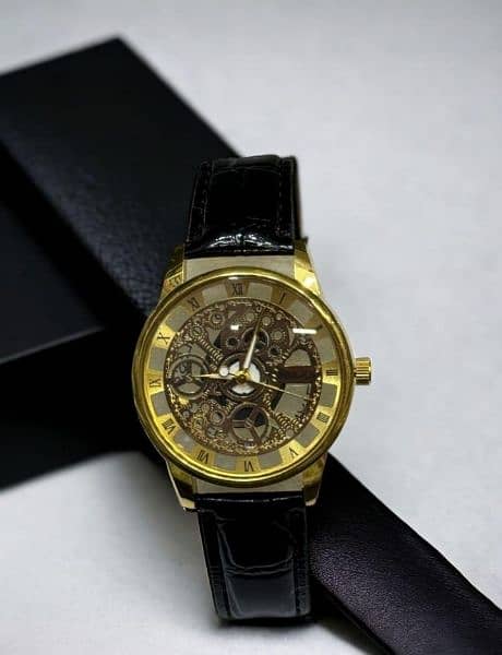 Skeleton Dial Watch For Men In Leather Strap 0