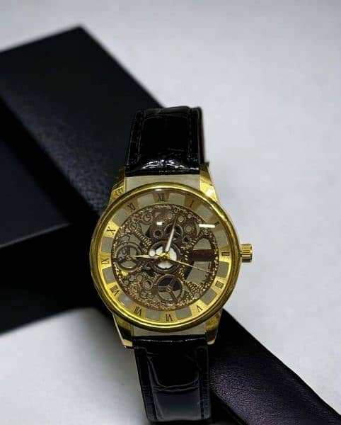 Skeleton Dial Watch For Men In Leather Strap 2