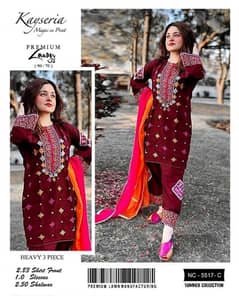 3 pce woman,s unstitched Embroidery Lawn suit