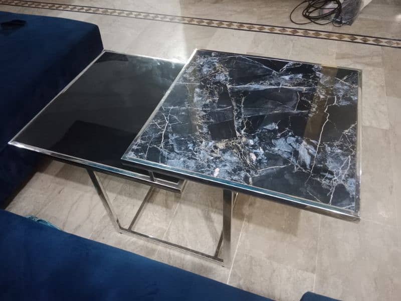 Center table black n silver with Marble tile top 0