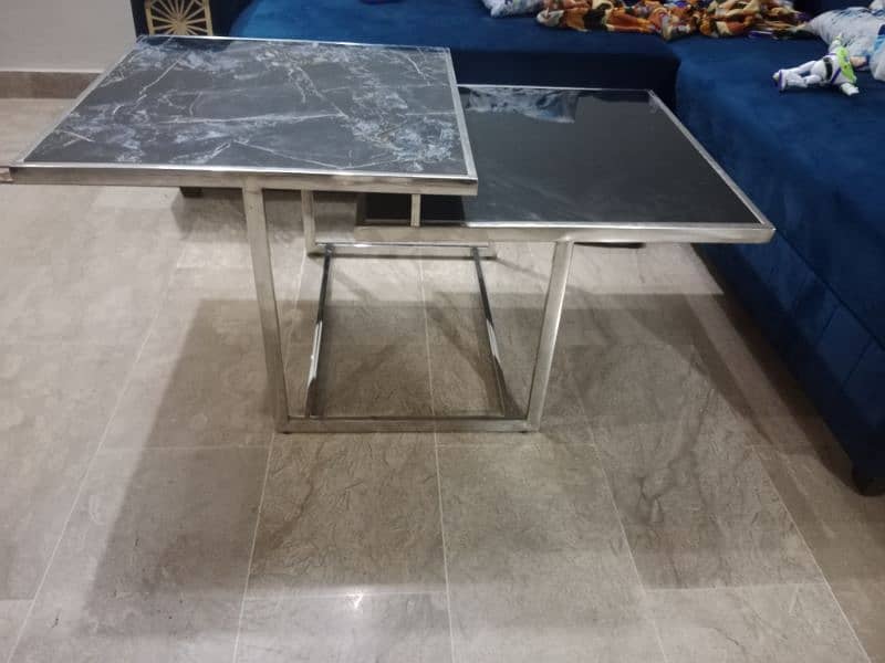 Center table black n silver with Marble tile top 1