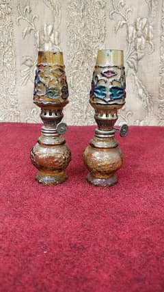 pair of miniature oil lamps antique