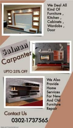 Wood work, Wardrobe, Cupboard, Kitchen Cabinets, Furniture ,Carpenter