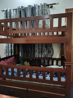 Space-Saving Wooden Bunk Bed with Storage