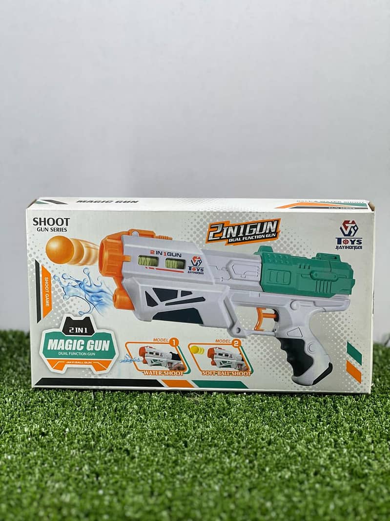 Magic Gun 2 in 1 Water Gunn & Nerf Soft Ball Bulllet Toy 0