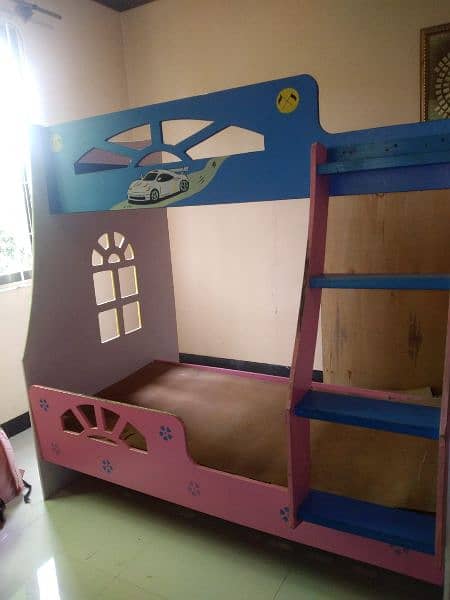 kids bunk bed, double bed without matres, dresser, slid door cupboard. 1