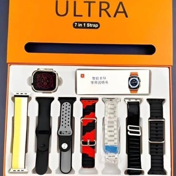 7 in 1 Ultra Smartwatch with 7 Interchangeable Straps. 3