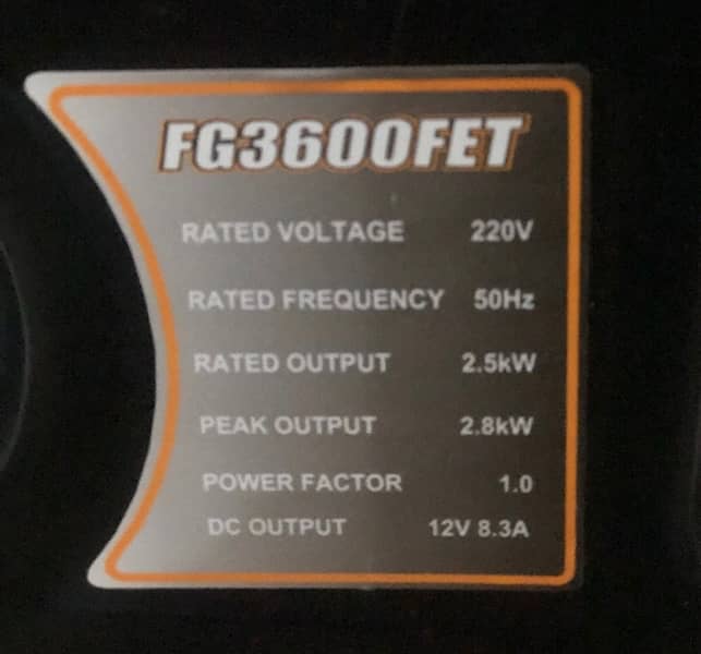 GENERATOR NEW FARGO FG3600FET 2.5 KVA 7