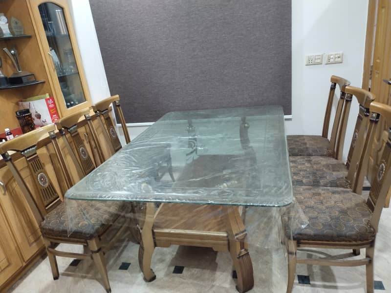 Dining Table / Six Seater wooden dining Table/ 6 Chair /Glass on Top 3