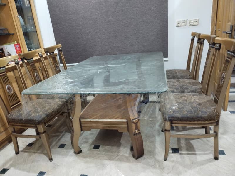 Dining Table / Six Seater wooden dining Table/ 6 Chair /Glass on Top 2