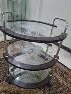 Chinioti Wooden Food and Tea Trolley with 3 Glass Layers & Steel grips