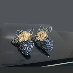 Regular Wear Gold Plated Tops Ear Rings with Real Zircons 0