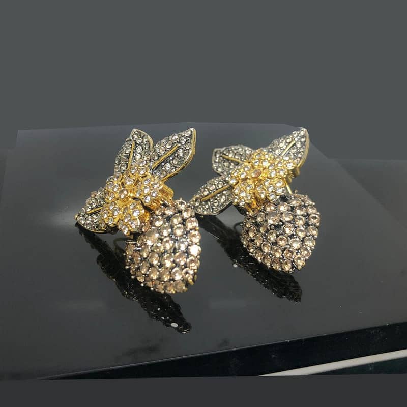 Regular Wear Gold Plated Tops Ear Rings with Real Zircons 1