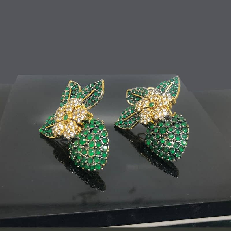 Regular Wear Gold Plated Tops Ear Rings with Real Zircons 3