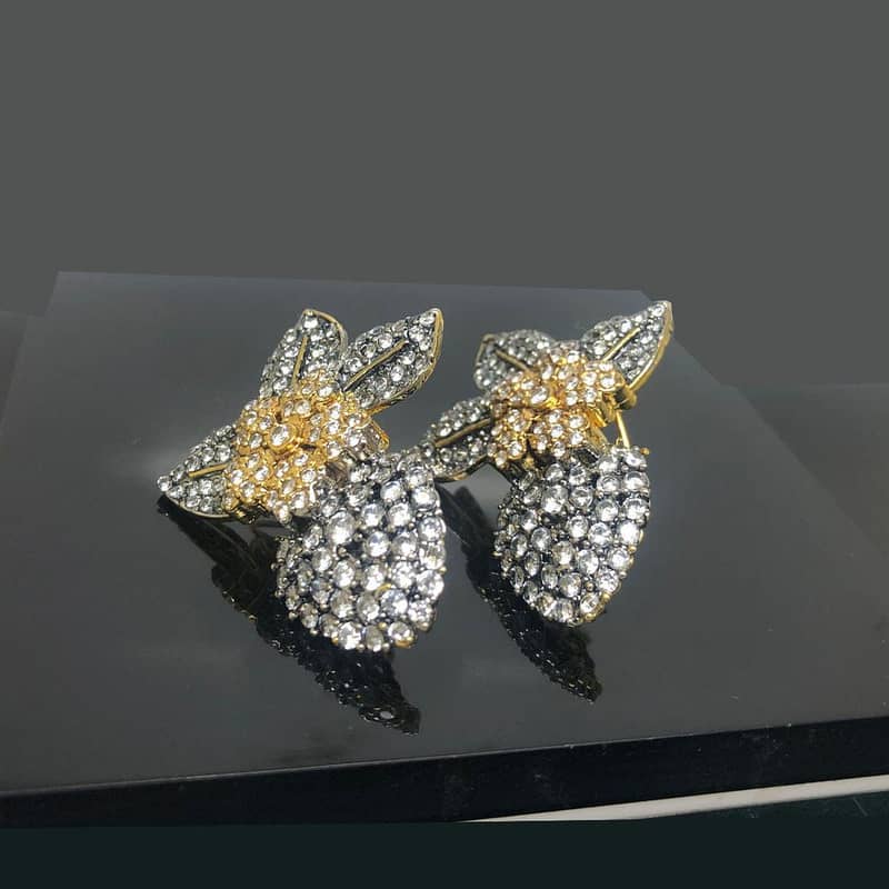 Regular Wear Gold Plated Tops Ear Rings with Real Zircons 4