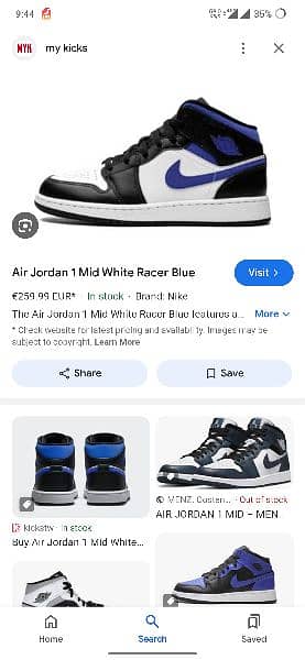 Original Nike Air Jordan 1 mid white racer blue shoes for sale size 46 6