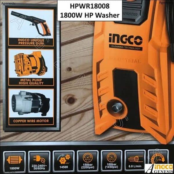 New) INGCO 1800-W High Pressure Washer - 150 Bar in Pakistan 5