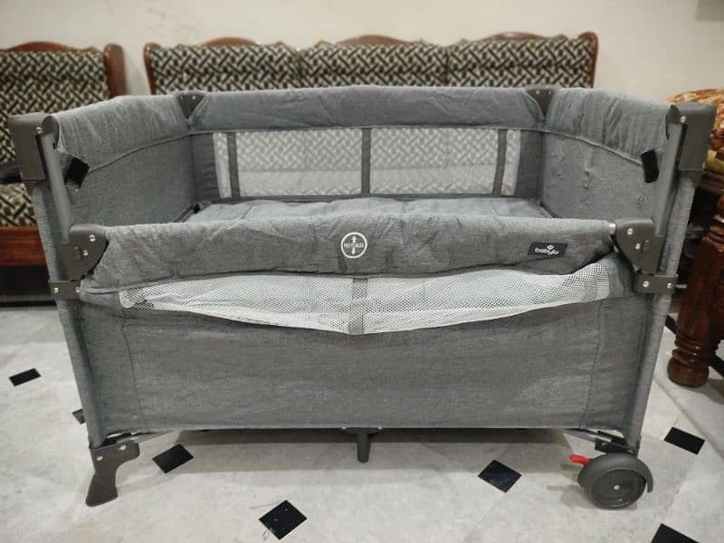 Babylo Deluxe Drop Side Co-Sleeper Bedside Travel Cot, Grey 5