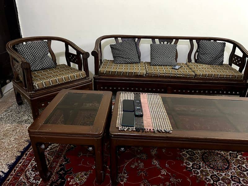 5 Seater Wooden Sofa set + Seithi + Center Table + 2 Side Tables 3