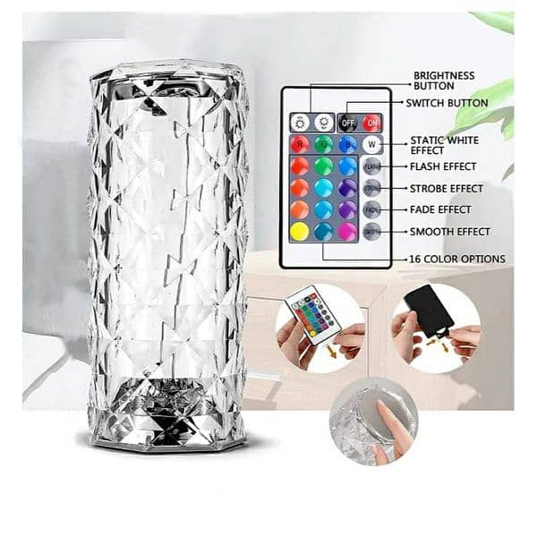 Touch Control Rechargeable Rose Diamond Table Lamp 2