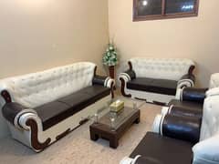 Off White & Brown Sofa Set 0