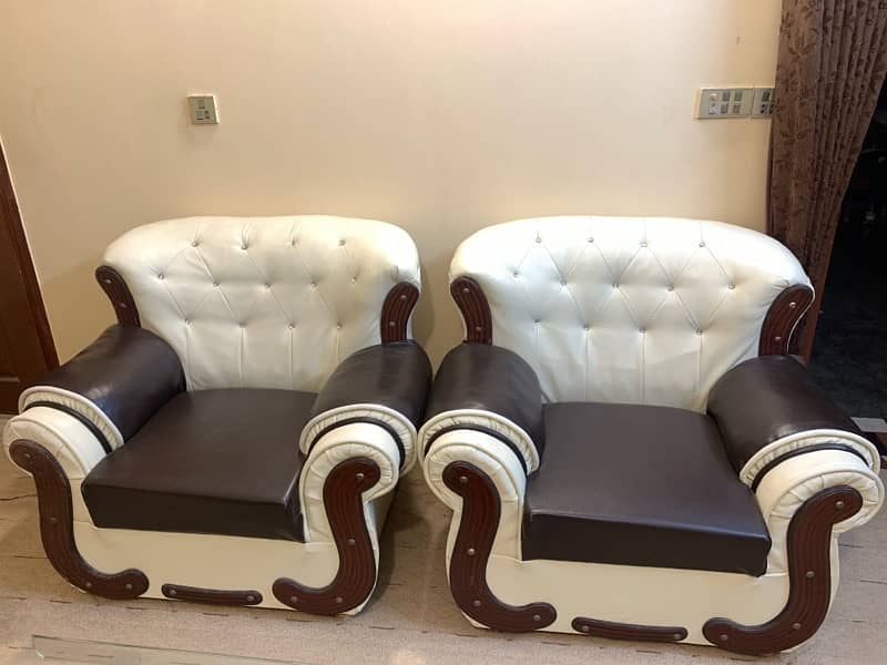 Off White & Brown Sofa Set 3