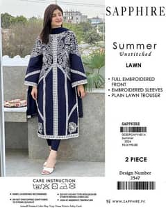 2 Pcs women's unstitched lawn Embroidered suit