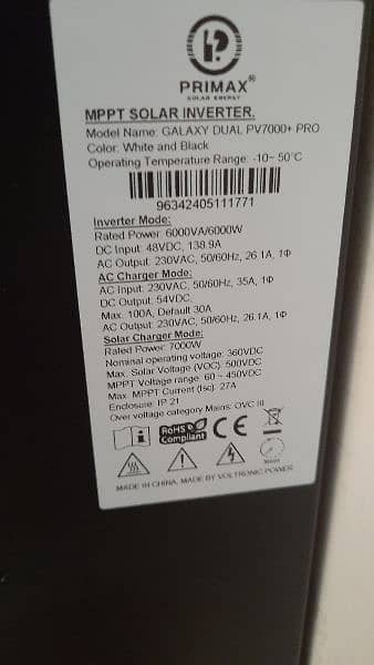 voltronic solar inverter primax dual pv7000+ 2 month used 2