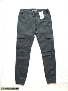 1 PC Men Cotton Plain Cargo Pants With 6 Pockets