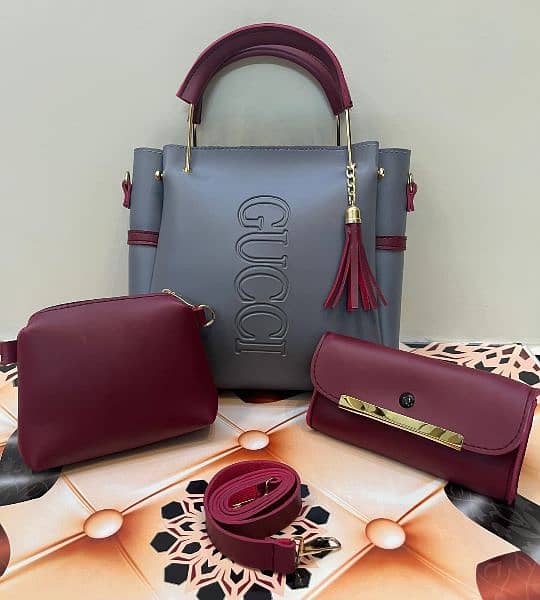 3 PCS PU SOFT PLAIN LEATHER BAG PACK 0