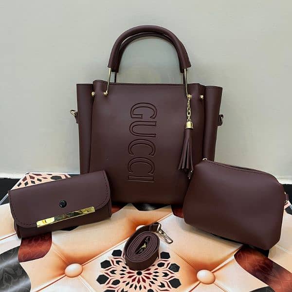 3 PCS PU SOFT PLAIN LEATHER BAG PACK 1